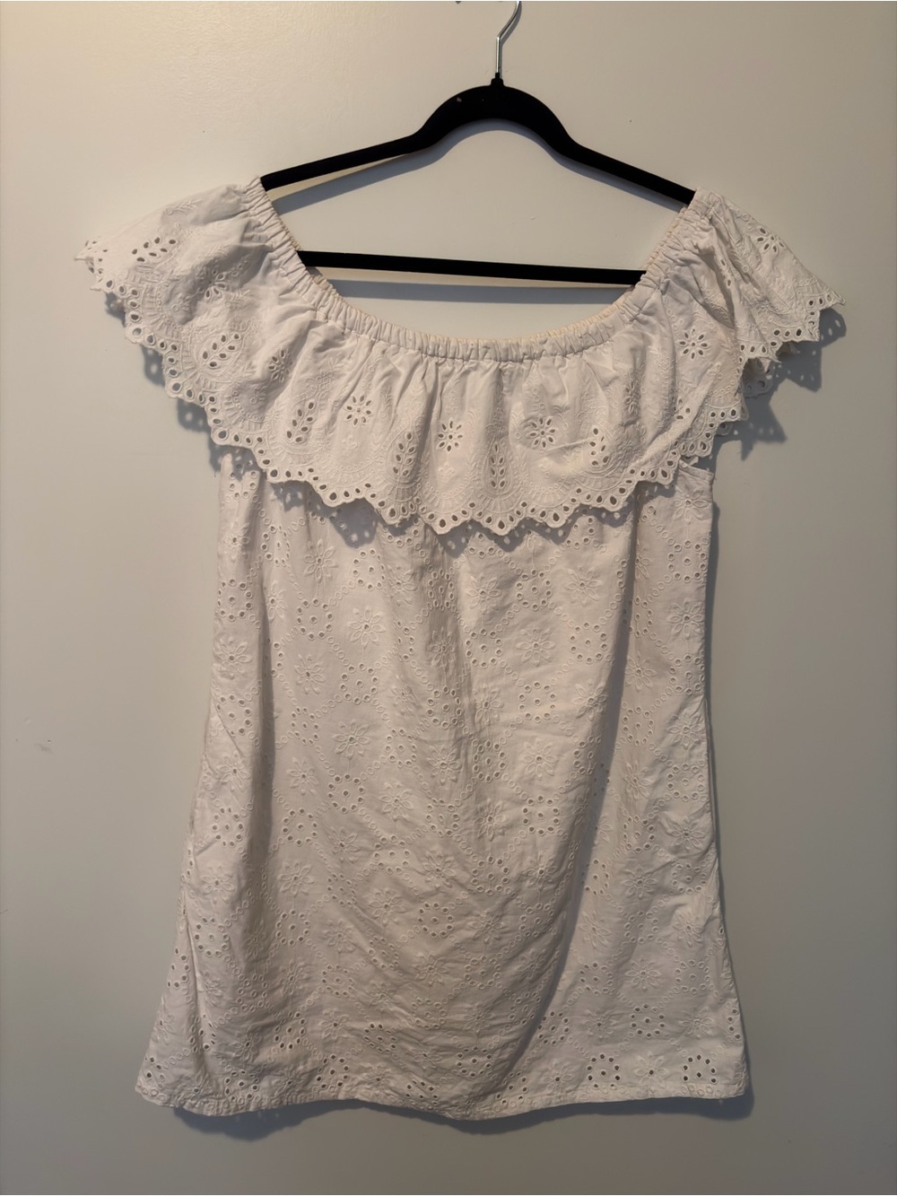 Tommy Bahamas White Eyelet Off-Shoulder Ruffle Mini Dress - Large